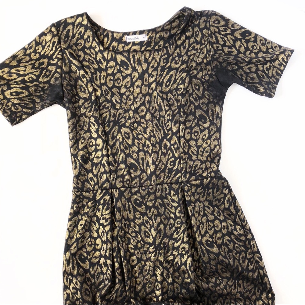 Junie Blake black and gold pleated dress